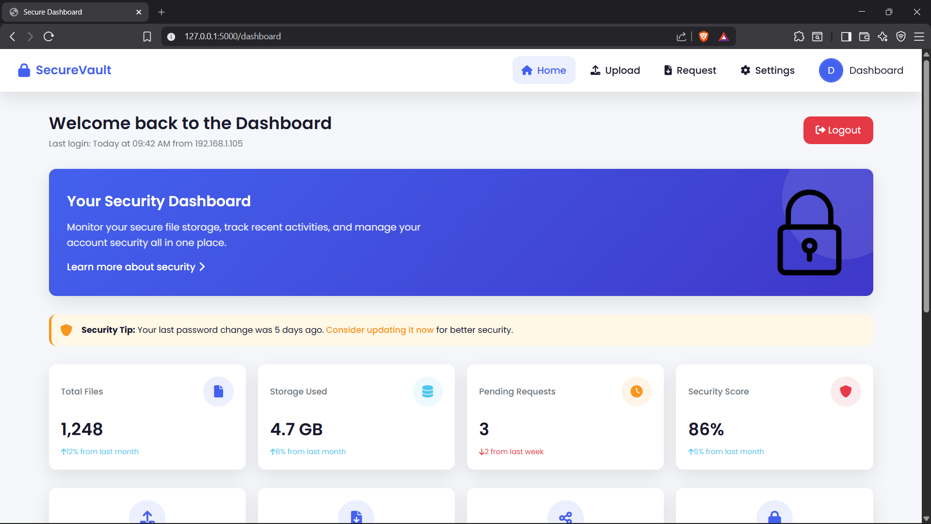 Secure User Account Dashboard