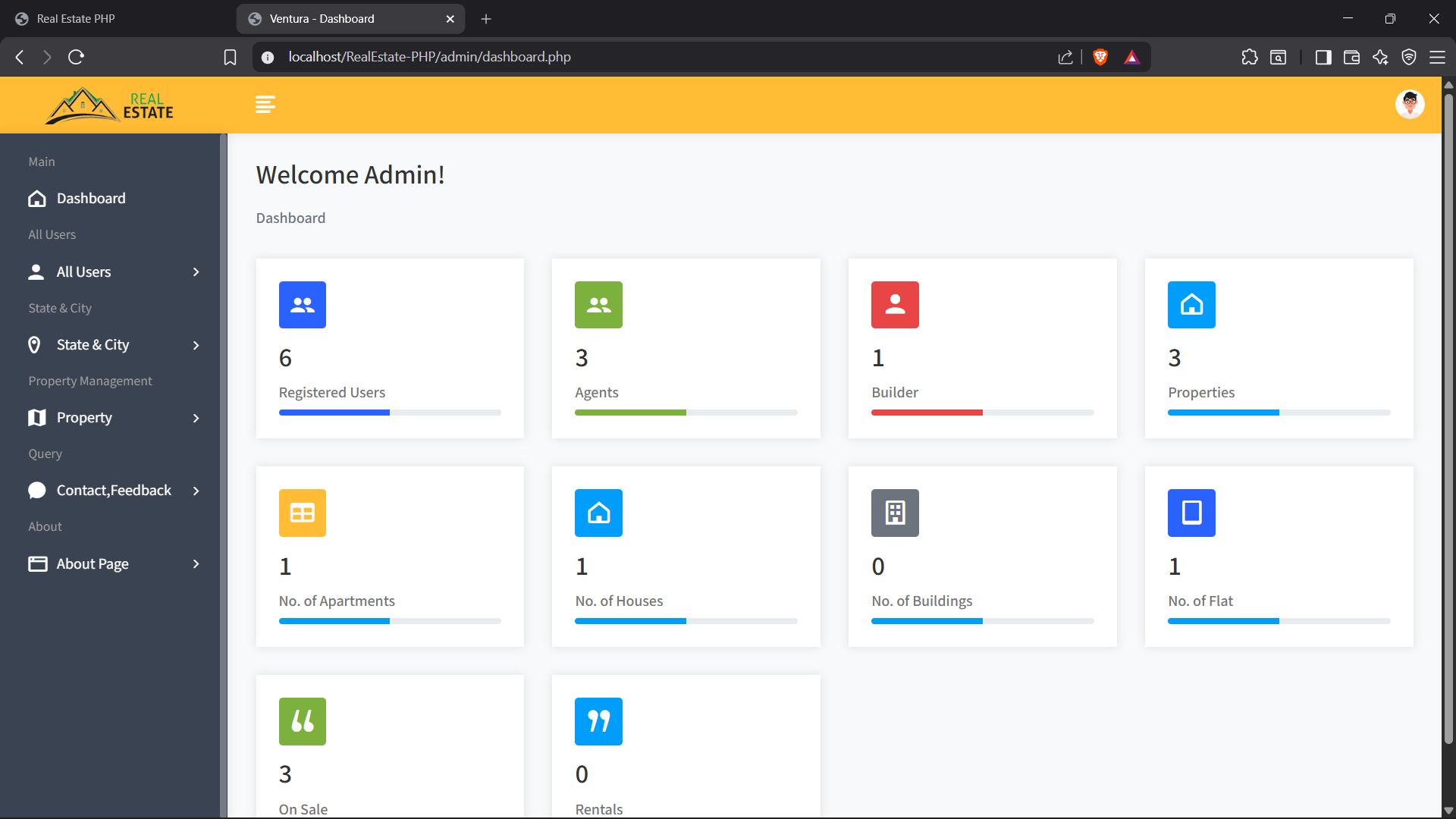 Admin Panel dashboard controls
