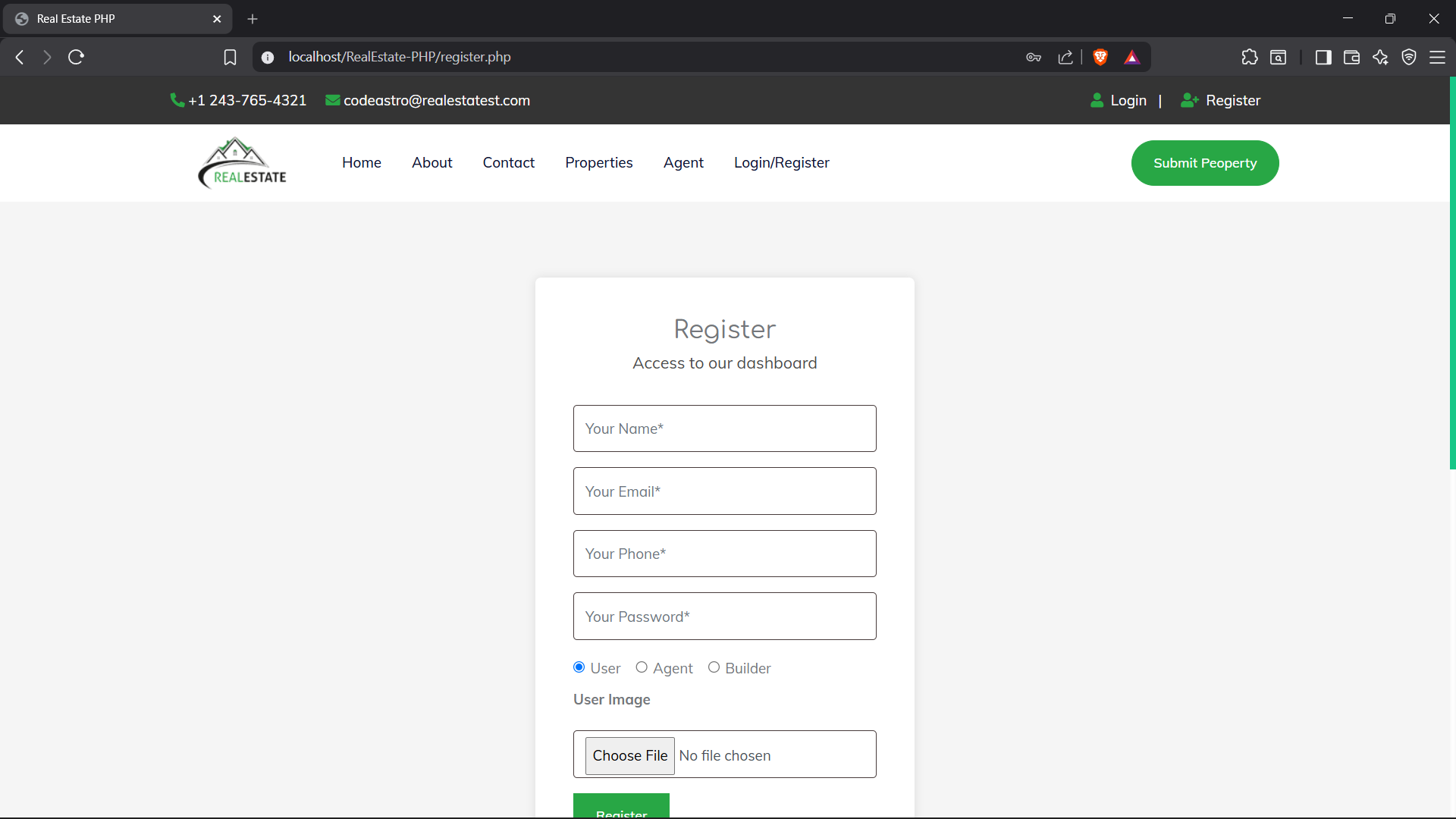 New User Registration Screen