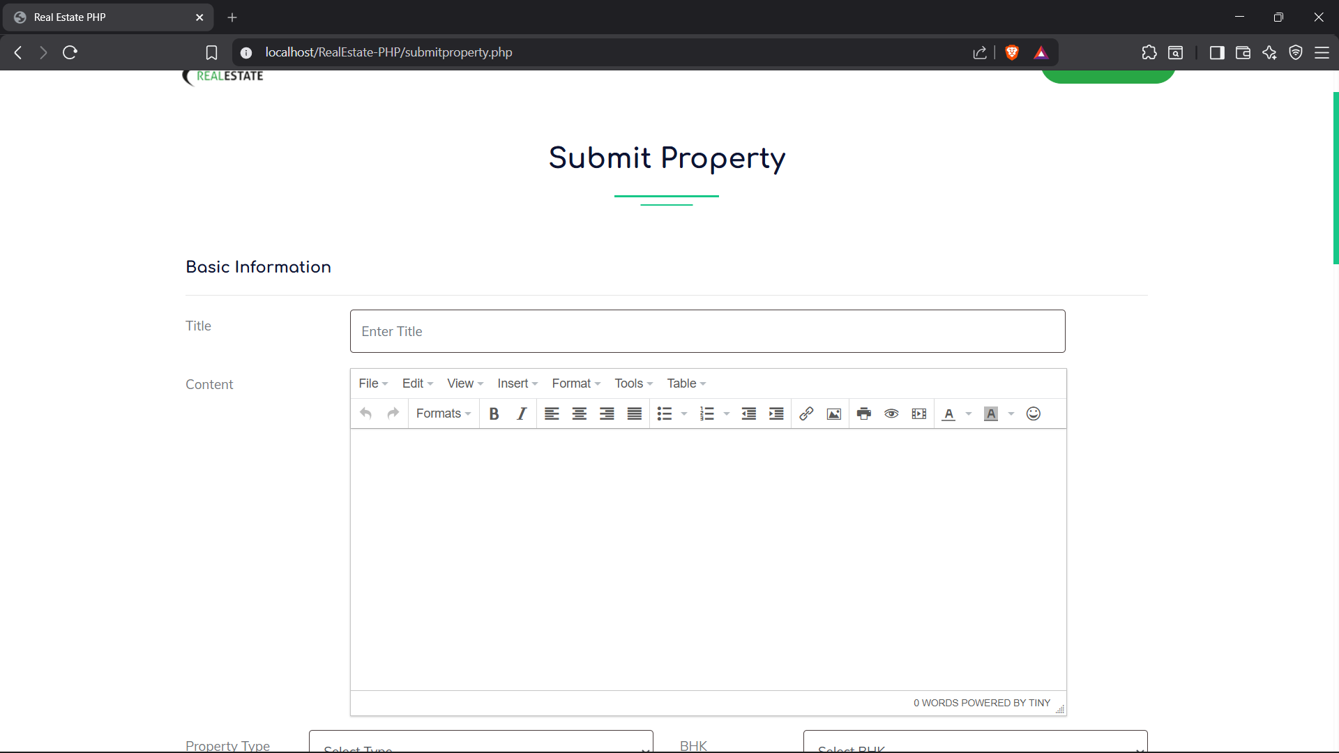 Landlord submit property form