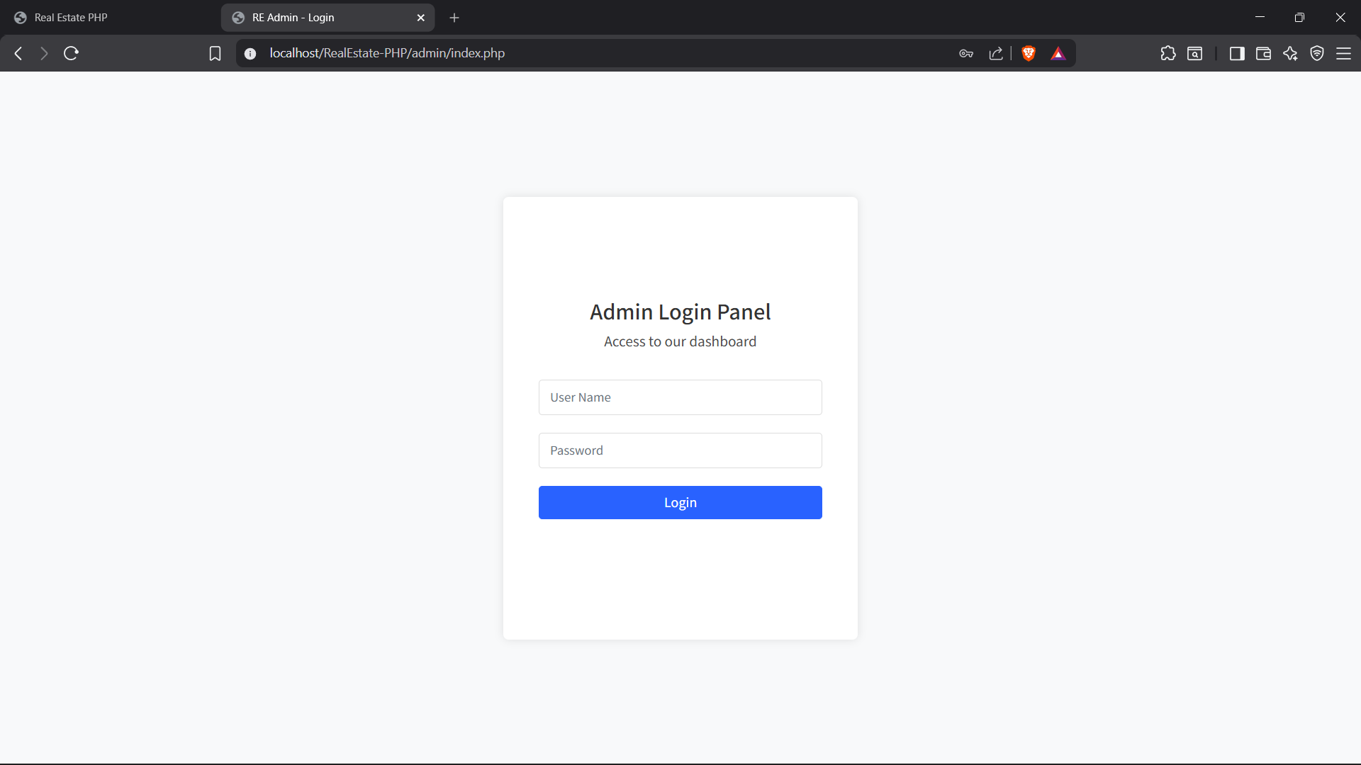 Admin Panel login page