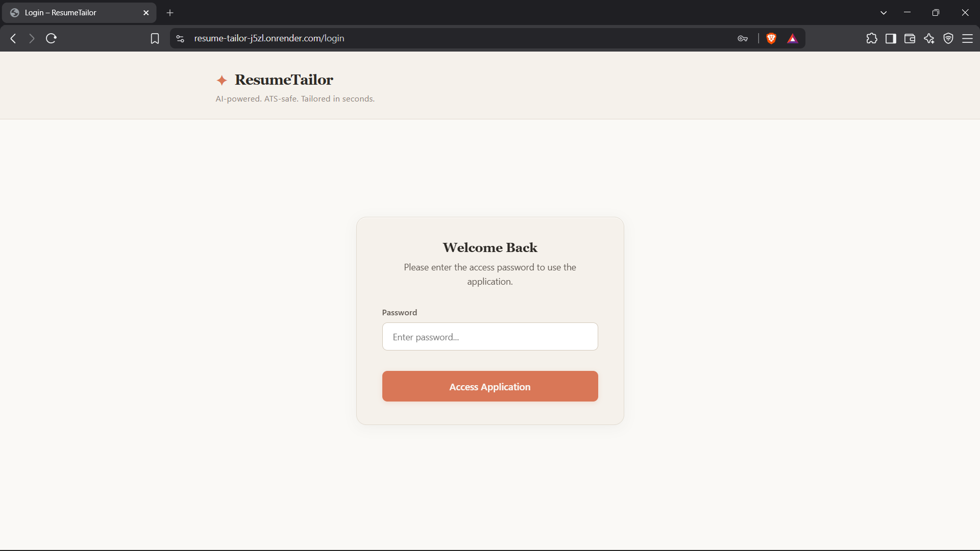 ResumeTailor AI Login Interface
